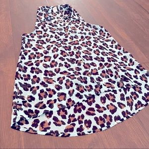 Blue Sleeveless Leopard Print Blouse